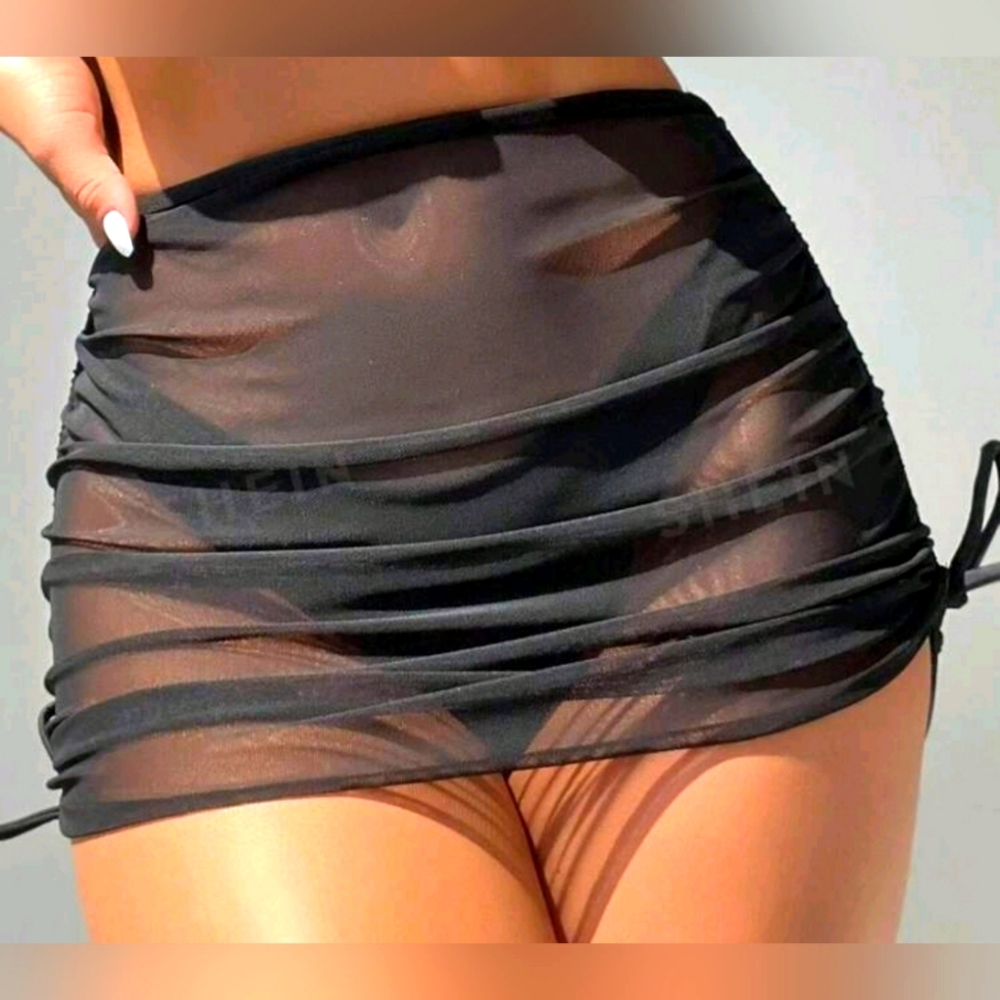 Bikini Bottom Cover-up Skirt Size Medium M Swimsuit Drawstring See-through NWOT